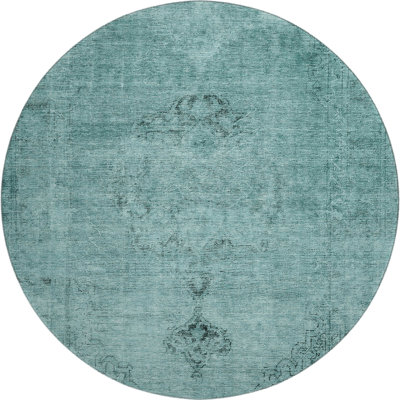 Premium Machine Washable Kiyondrea Teal Rug