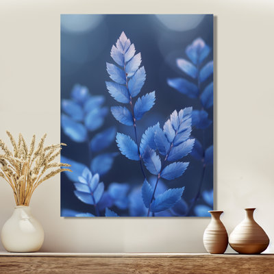 Monochrome Blue Ferns Ethereal Dream II - Ferns Wall Art Living Room