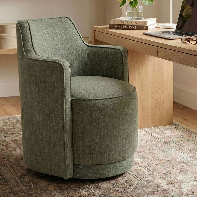 Fauteuil de bureau pivotant rembourré en tissu entièrement assemblé, Vert