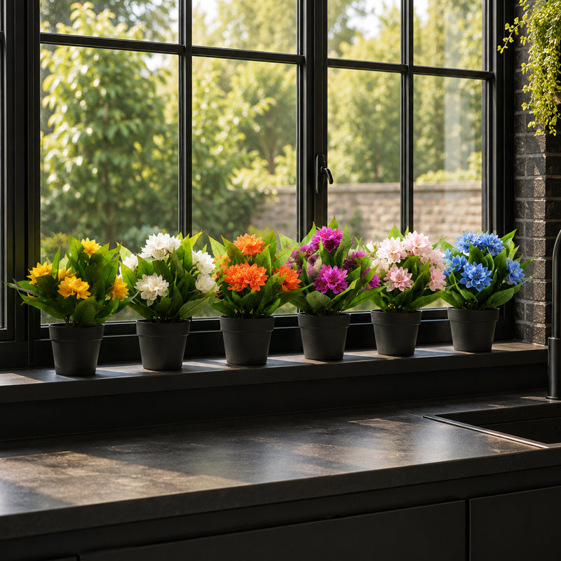 Plastic, Silk Freesia Arrangement in Pot