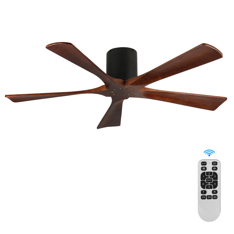 52 po Ventilateur de plafond encastré à 5 pales en bois massif avec télécommande