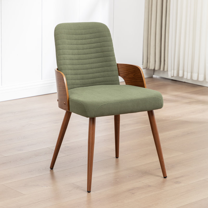 Chaise rembourrée en bois massif Carman, Velours côtelé vert