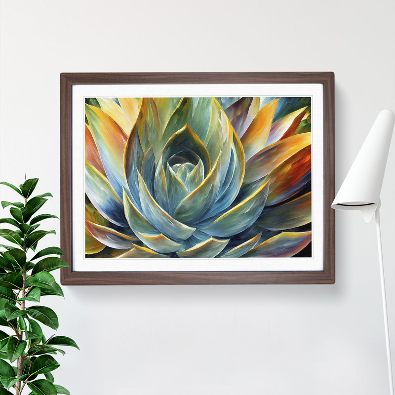 Succulent Plant Painting Vol.1 Abstract - Single Picture Frame Painting, 25cm H x 34cm W x 2cm D, Walnut Framed