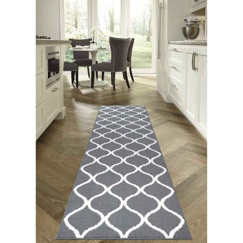 Tapis gris touffeté Hershman, Tapis de couloir beige