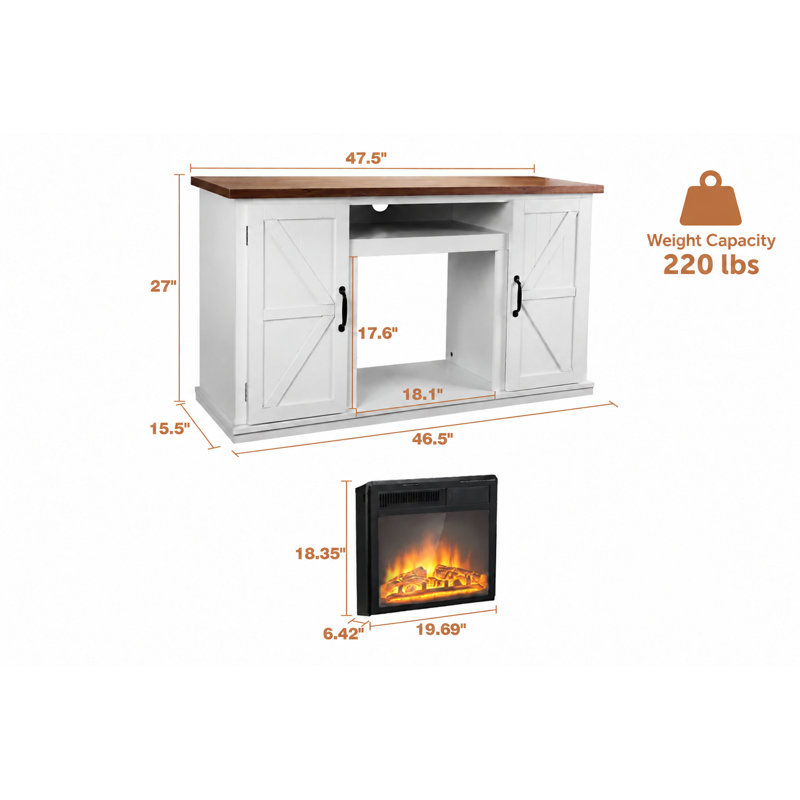 R.W.FLAME 47" Farmhouse Electric Fireplace TV Stand for TVs up to 55", 5100 BTU Heater, 3D LED Flame with 7-Level Brightness