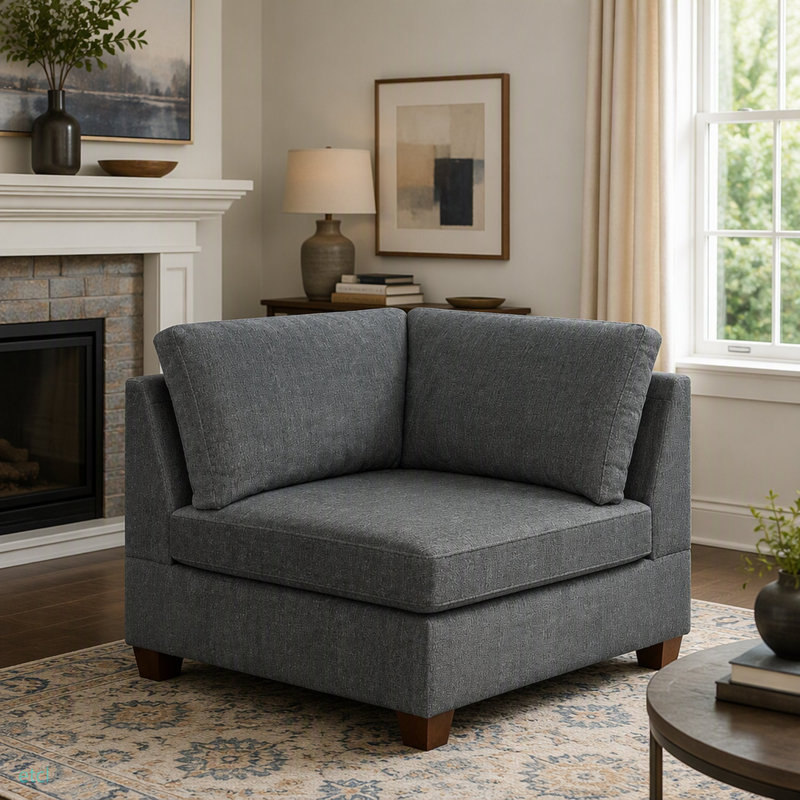 MODULAR SET - Chenille Fabric Sectional Sofa, Gray Chenille