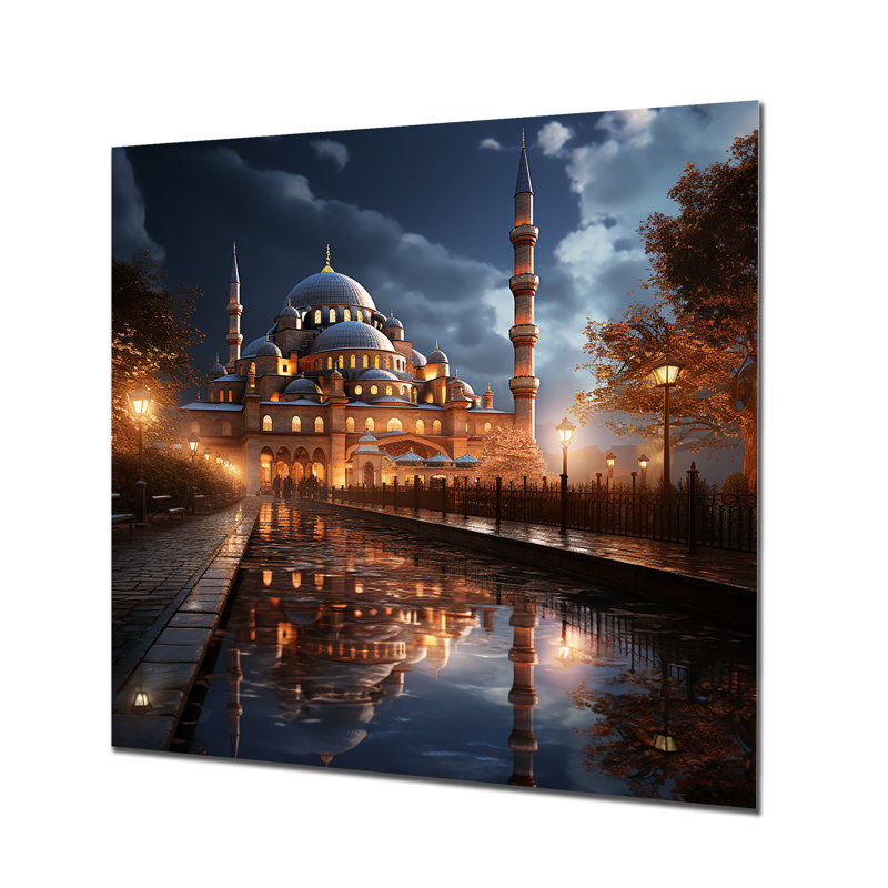 Art mural en métal clair de lune, mosquée bleue, Turquie, H 36 po x l 36 po