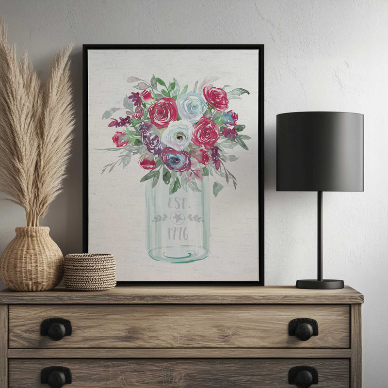 Patriotic Roses Est. Reproduction d'art 1776 par 1776, L 30 x H 40, Toile avec cadre, Argent
