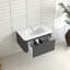 Meuble-lavabo flottant gris de 30 po avec lavabo en céramique blanc, poignée angulaire à 45 po pour poignée, tiroir à fermeture en douceur, contreplaqué imperméable, rangement organisé, conception américaine, installation murale rapide-806211243