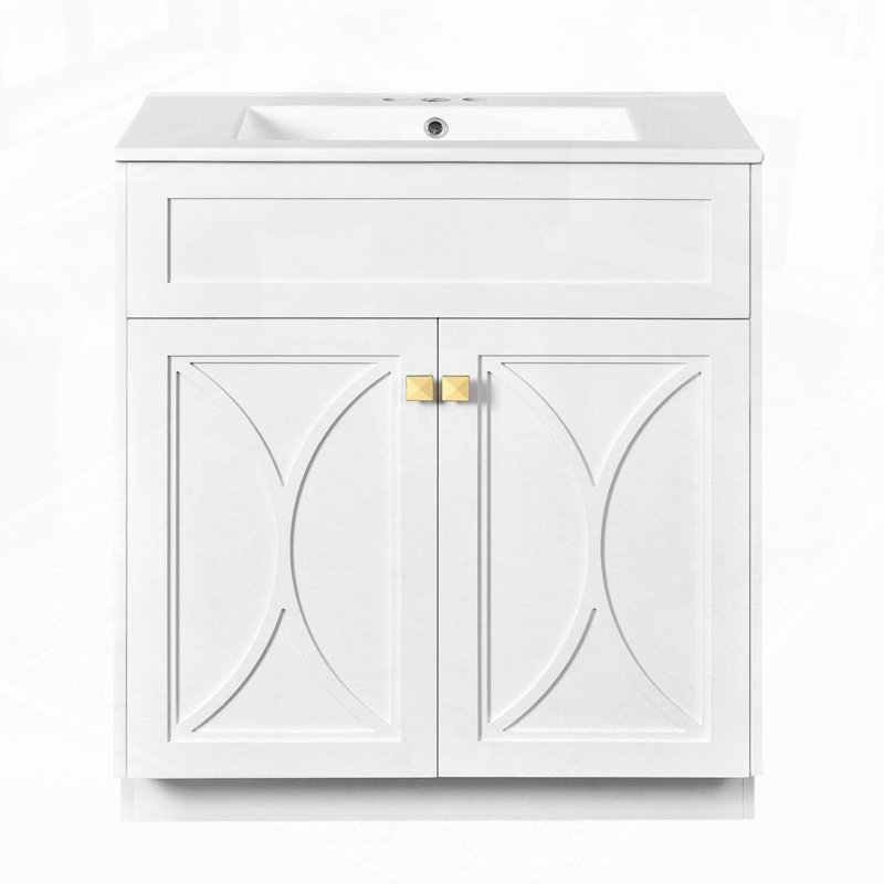 Ensemble de meuble-lavabo avec lavabo en céramique, Blanc