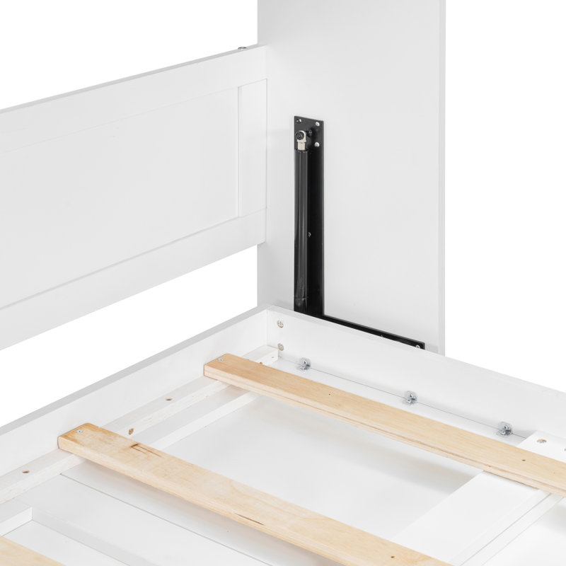 Lit escamotable simple de taille simple pliable sur le côté avec motif imprimé tendance, éclairage à DEL sous le lit et prise USB intégrée - Design peu encombrant - blanc