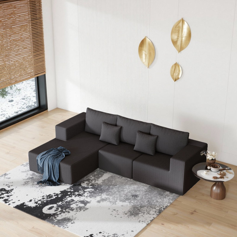 Canapé modulaire de luxe avec chaise longue Cloud, Velours côtelé gris foncé