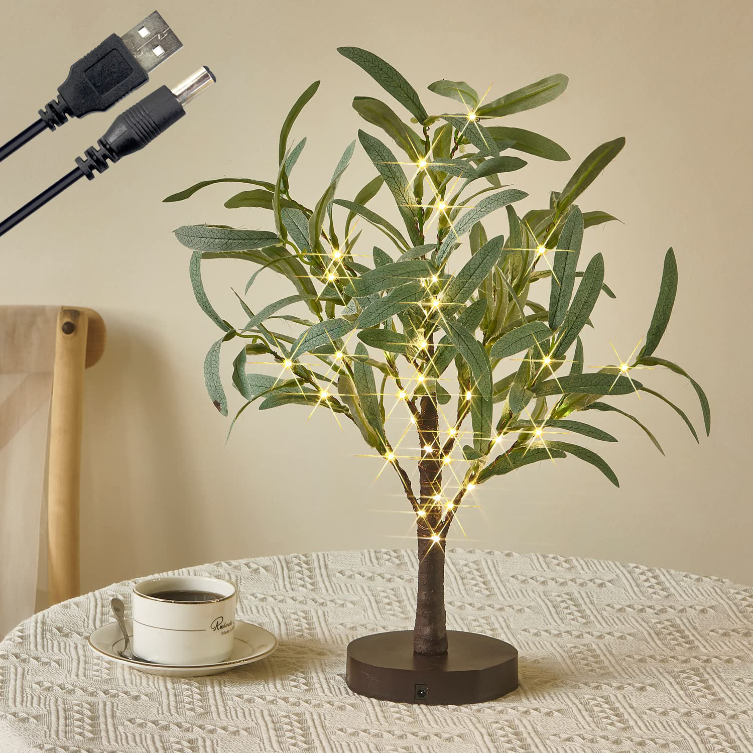 Primrue Little Lighted Tree With Timer 18In 50 LED USB Battery Operated ...