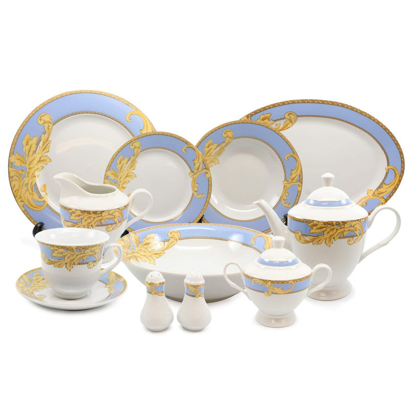 Service de table 49 pièces, service pour 8 personnes Stonehedge Floral, Bleu pâle