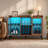 47'' W Walnut Sideboard Buffet Cabinet with LED Wine Rack, Open Storage Shelves and Metal Frame-615466943