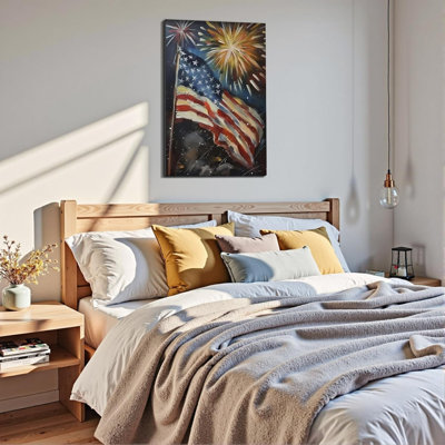 Independence Day Abstract Firework Wall Decor, Red White Blue Patriotic Canvas Art 24" x 36"