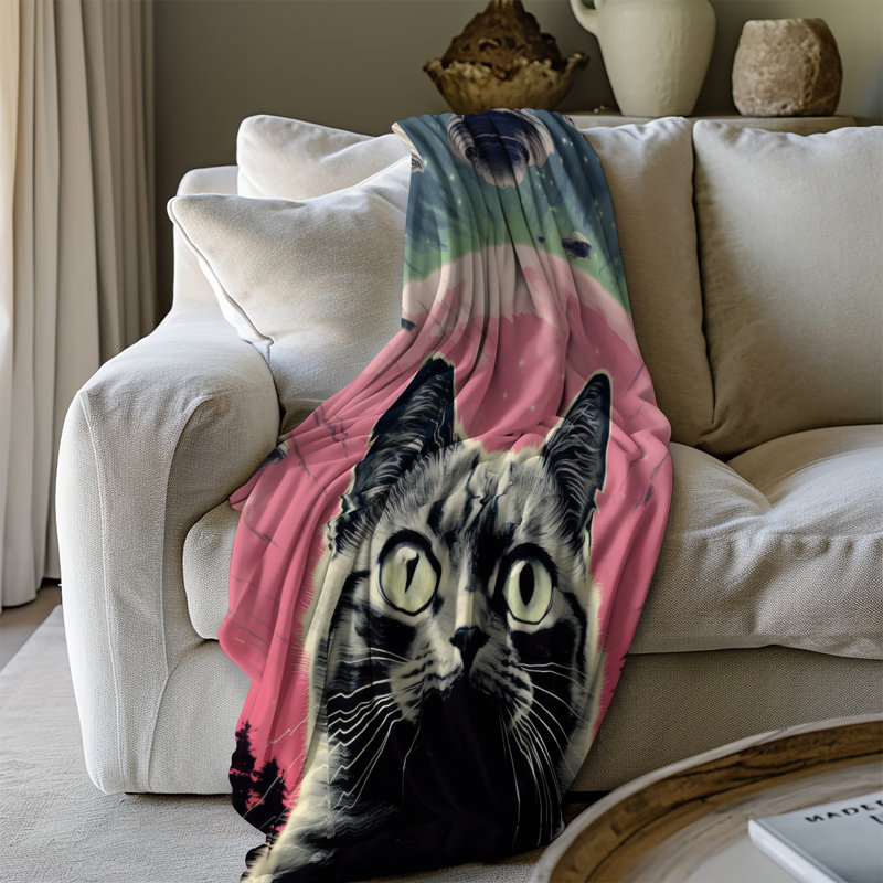 «Alien Observer Cat» - couverture en sherpa de qualité supérieure - reproduction d'art luxueuse, Lit simple