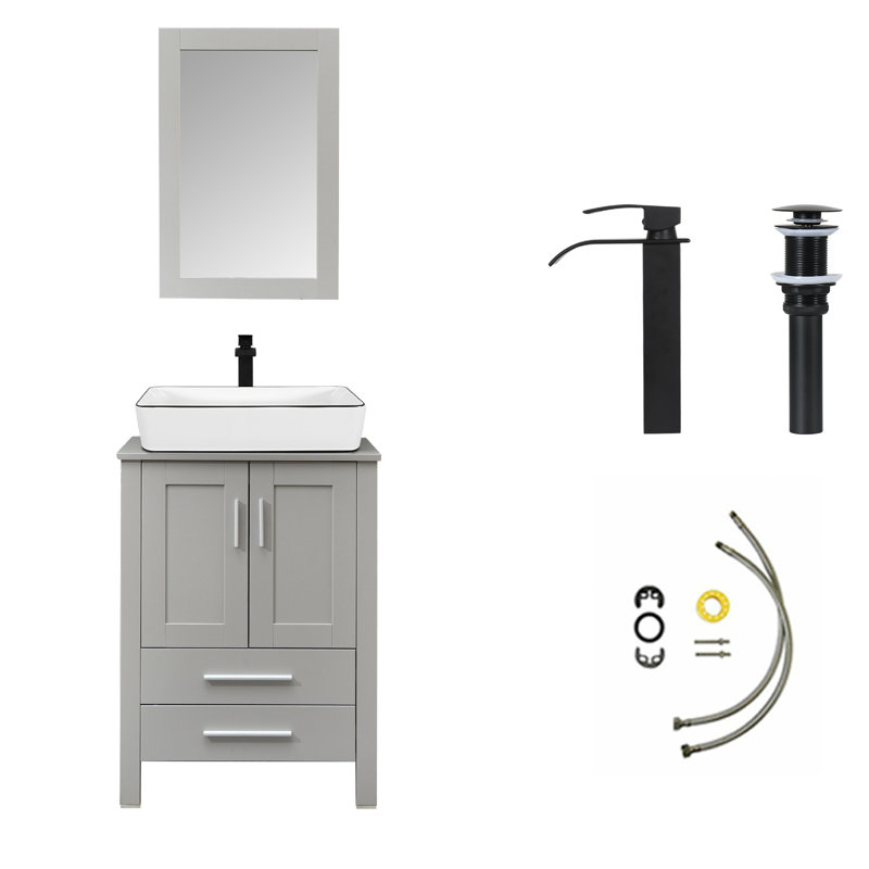 24 po X P 20 po P 32 po Meuble-lavabo gris H avec comptoir à surface solide gris