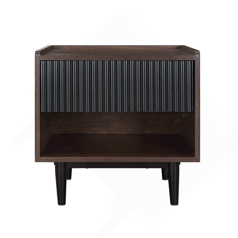 Duane 20" Fluted Nightstand in Black (1-Drawer), Black