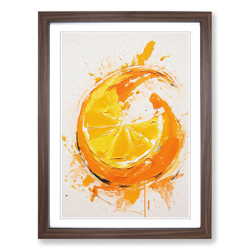 Orange Fruit Gestural - Single Picture Frame Print on Wood, 34cm H x 25cm W x 2cm D, Walnut