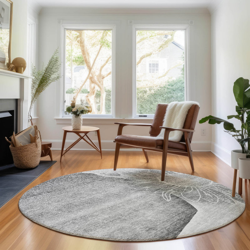 Premium Machine Washable Prisco Gray Rug, Round 8'