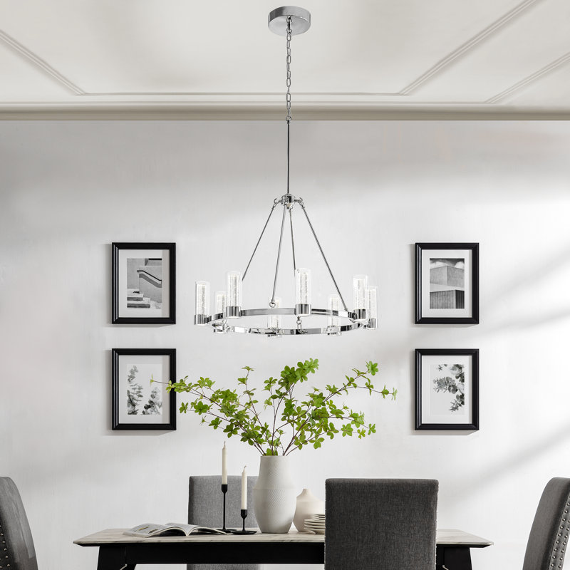 8 - Light Dimmable LED Wagon Wheel Chandelier, Chrome