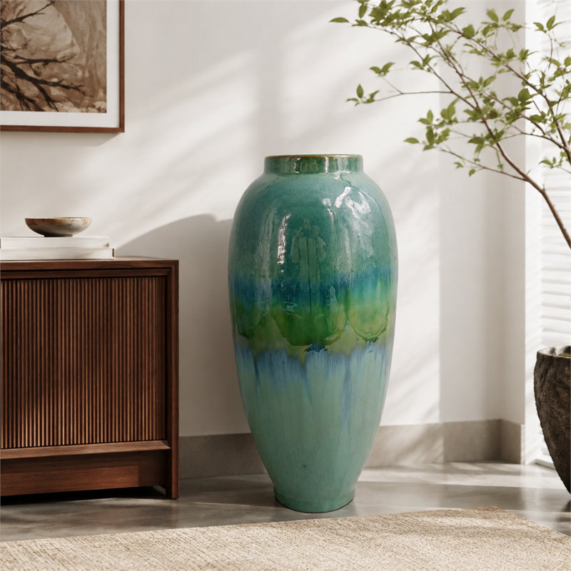 Blue and Green Reactive Glaze Ceramic Vase
