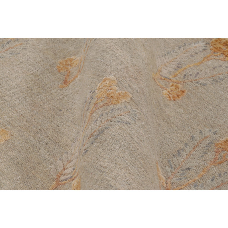 Rug & Kilim’S Block Print Rug With Ochre And Beige Wildflower Florals