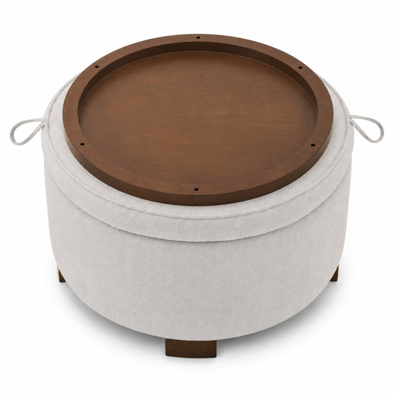Repose-pieds rond minimaliste et polyvalent avec rangement sur le plateau pour le salon et la chambre à coucher, Beige