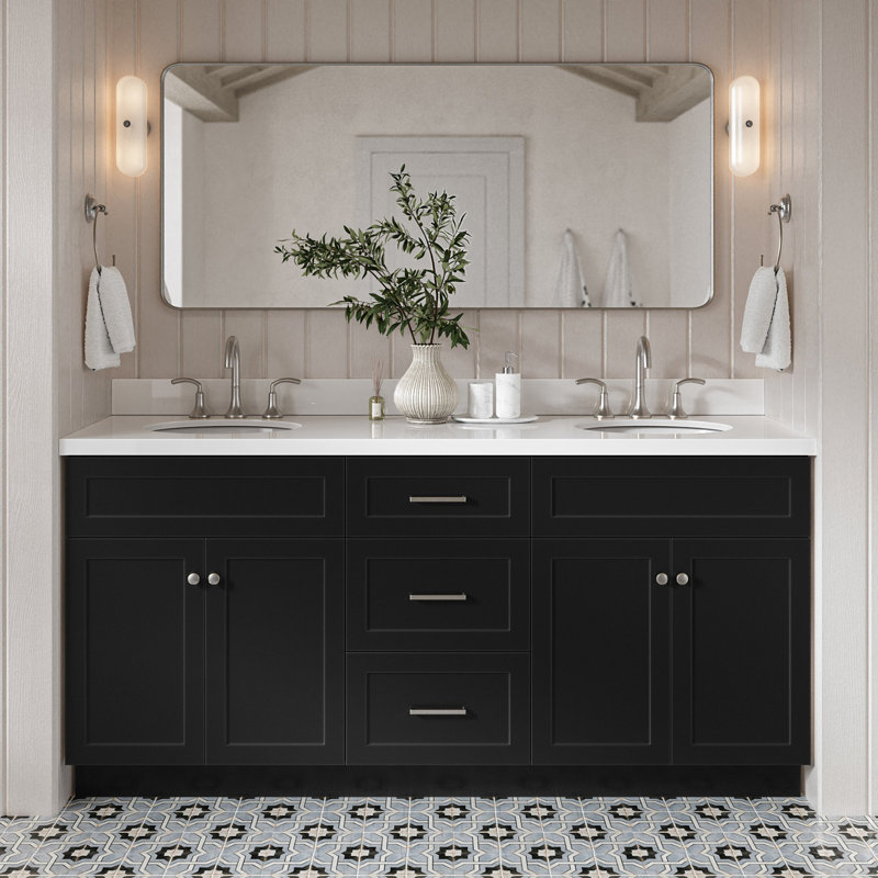 Ensemble de meuble-lavabo double 73 po Hamlet, Noir, Blanc