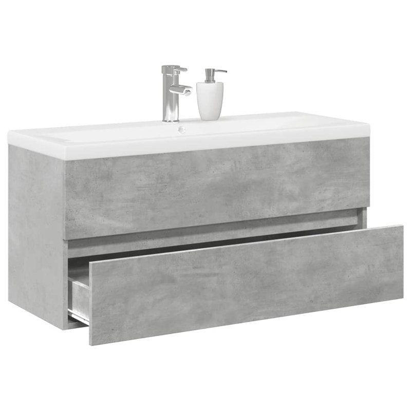 Annilee Single Bathroom Vanity with Ceramic Basin, Concrete Grey