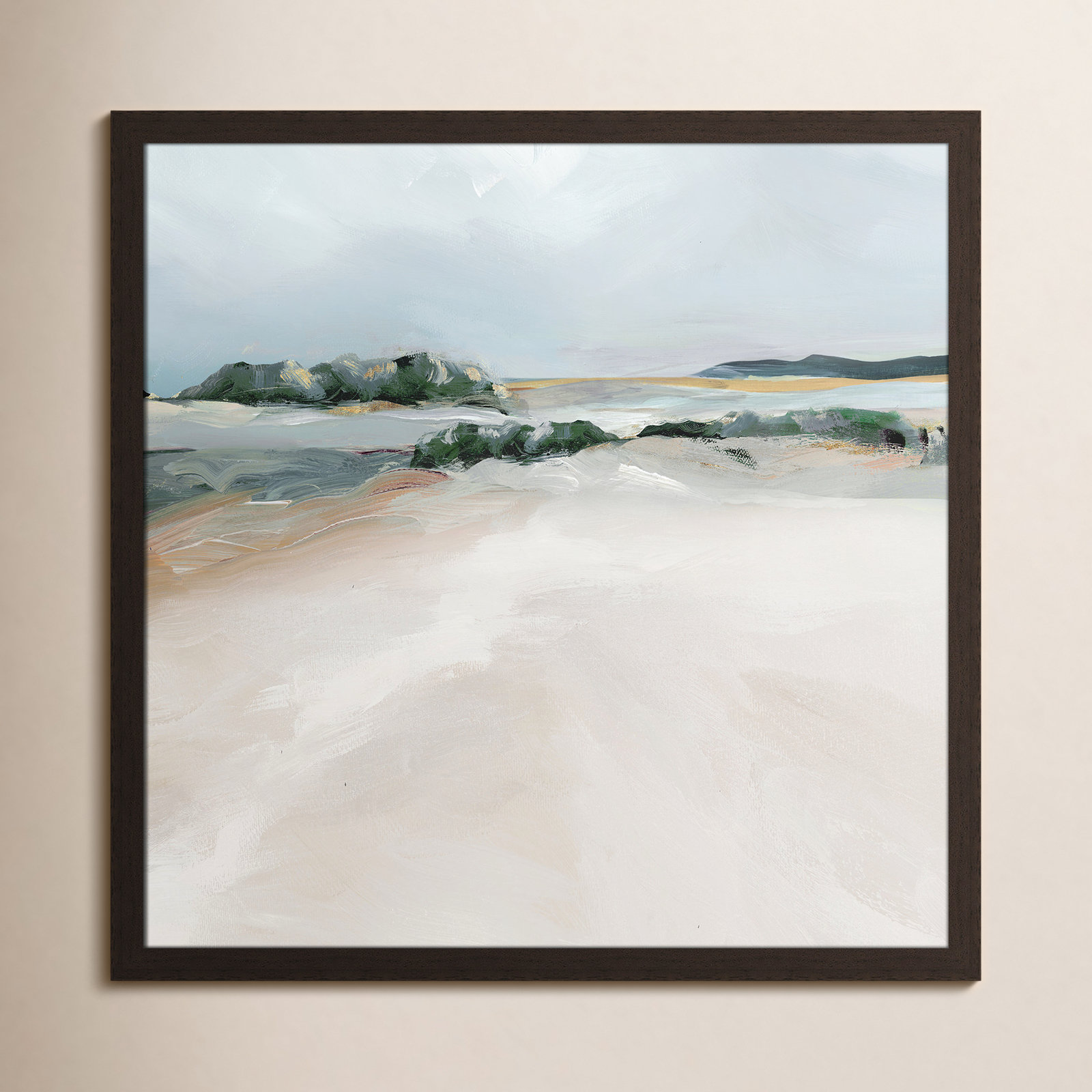 Shimmering Path - Picture Frame Painting on Paper, Walnut Framed, 33" H x 33" W x 1.12" D