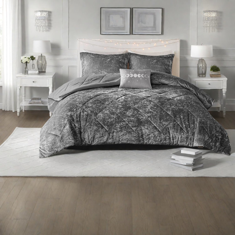 Luxurious Velvet Bedding Sets, Grey Polyester, Modern Home Comfort