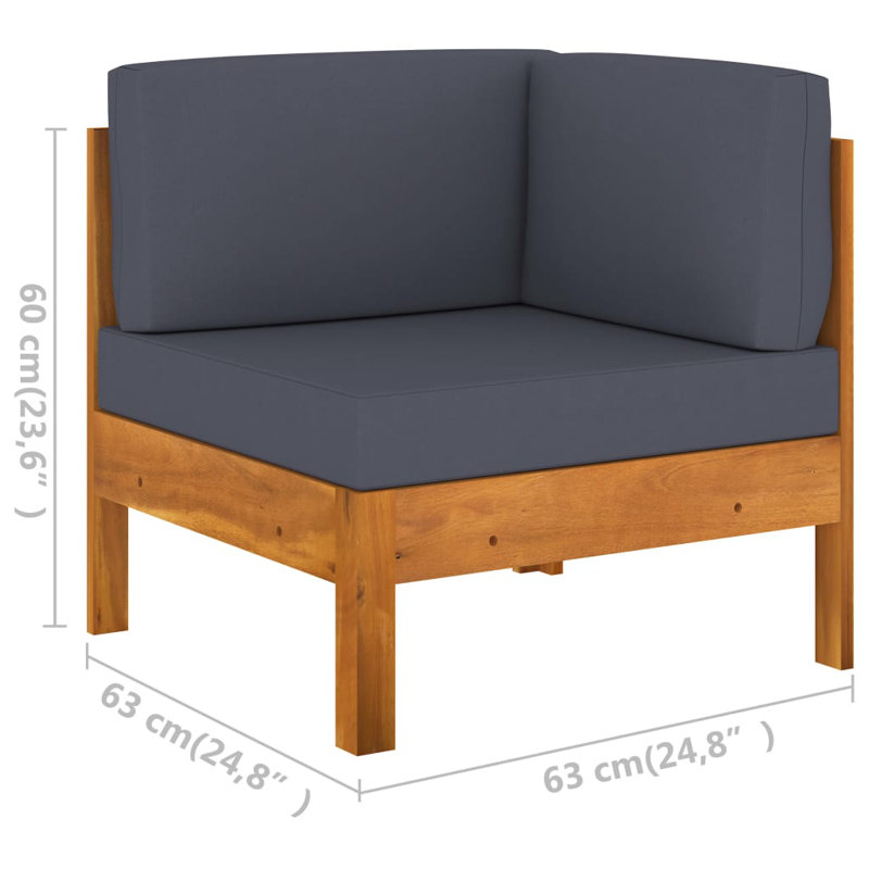 vidaXL Patio Corner Sofa, Solid Acacia Wood with Drak Gray Cushions, Durable Outdoor Furniture, Elegant Design, Easy Assembly
