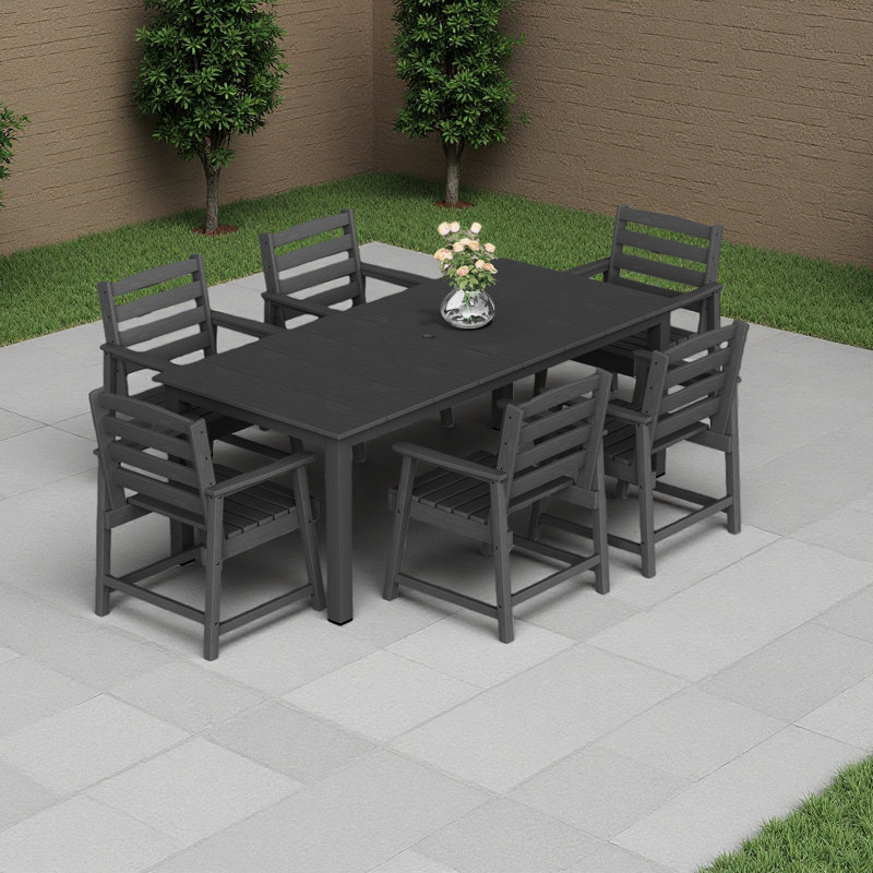 Table et chaises de salle à manger d'extérieur standard 7 pièces, convenant à de multiples décors, Noir