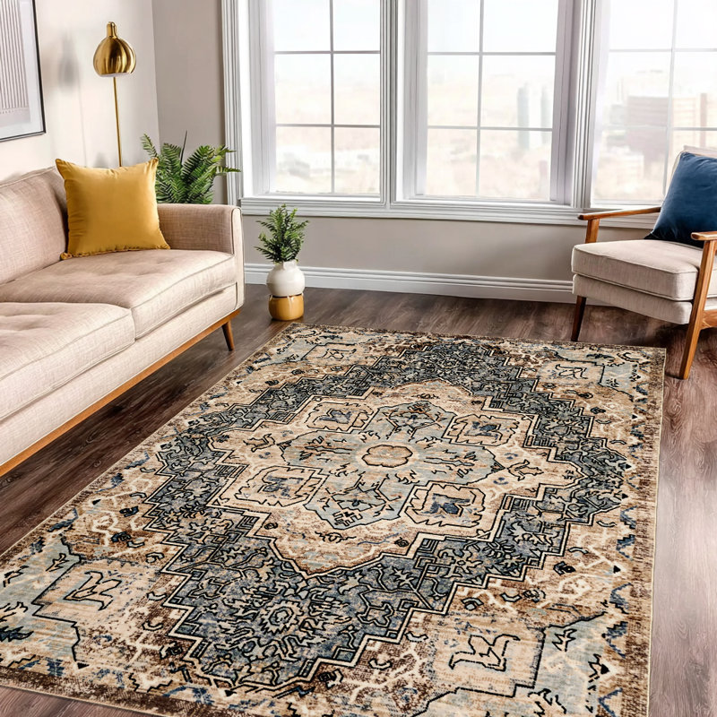 Tapis bleu et beige Esmira, 8'0" x 10'0"