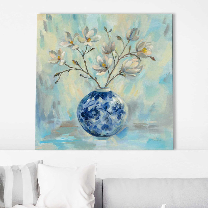 Chinoiserie et branches - Peinture, Toile tendue, H 28 po x l 28 po x P 1,5 po