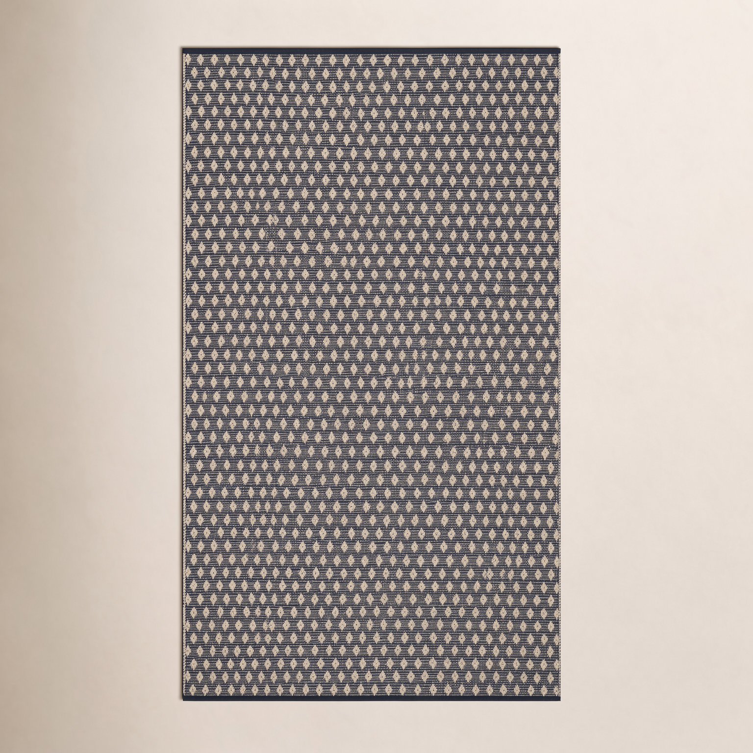 Dainty Diamond Navy/Ivory Handwoven Cotton Rug, Rectangle 6' x 9'