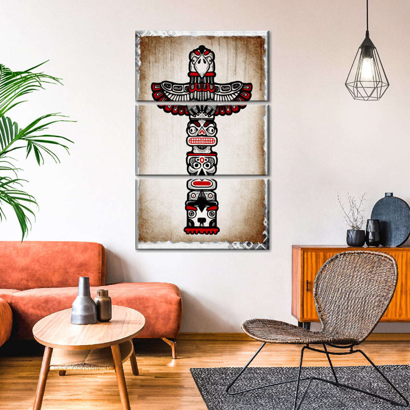 «Native American Native American Totem», ensemble de 3 pièces sur toile par NativeHeritageArt, H 38 po x l 24 po x P 1,25 po