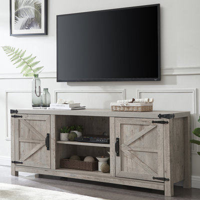 Laquela Farmhouse TV Stand for TVs Up to 75“, Wood Barn Door Media Console Table