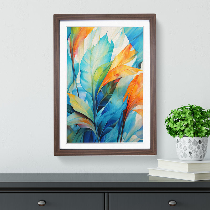 Tropical Leaf Abstract - Single Picture Frame Print on Wood, Walnut Framed, 34cm H x 25cm W