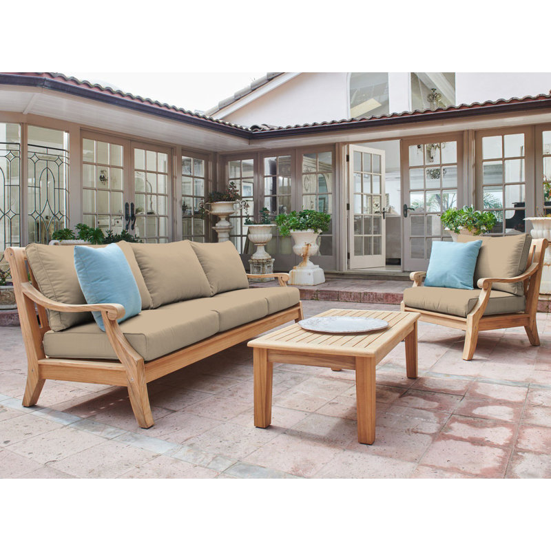 Khari Sonoma 3-Person Teak Outdoor Sofa, Fawn