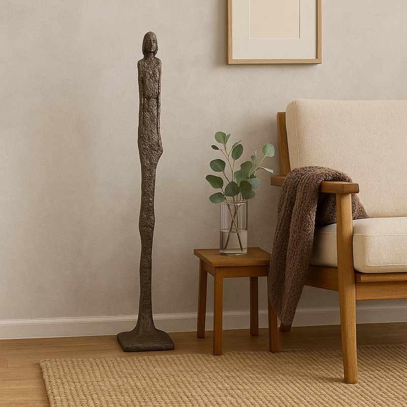 Sculpture moderne en métal et en aluminium avec forme humaine abstraite texturée, conception de figurine décorative contemporaine, silhouette minimaliste artistique pour un affichage contemporain élégant