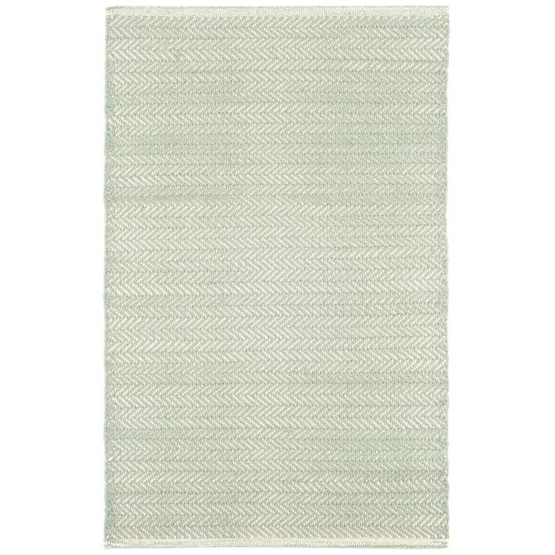Tapis vert sauge en coton tissé à plat à la main Herringbone, Rectangle 4 pi x 6 pi