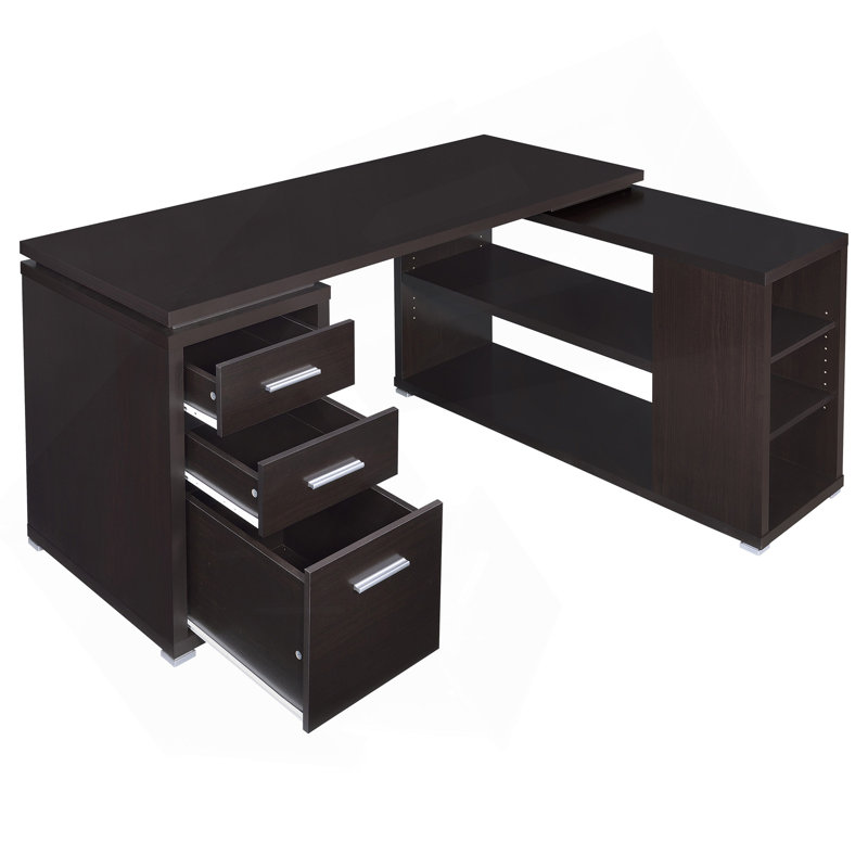 Tona Cappuccino 3-Drawer L-Shape Computer Desk, Cappuccino