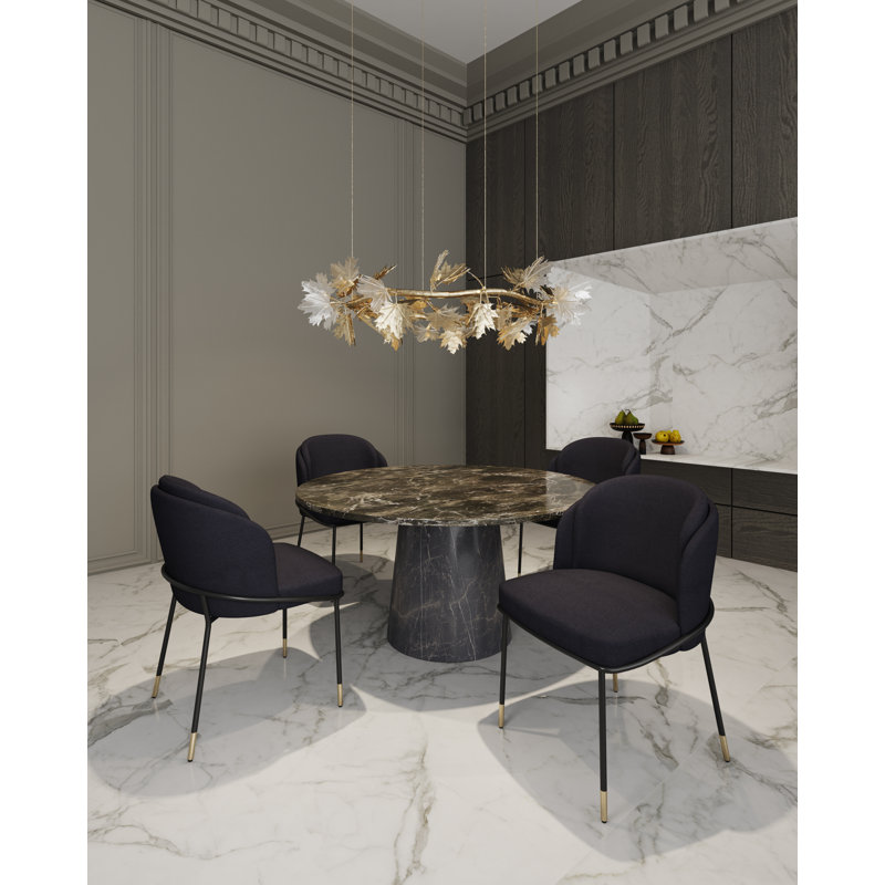 Flor Twill Weave Upholstered Metal Dining Chair in Black, 1, Black