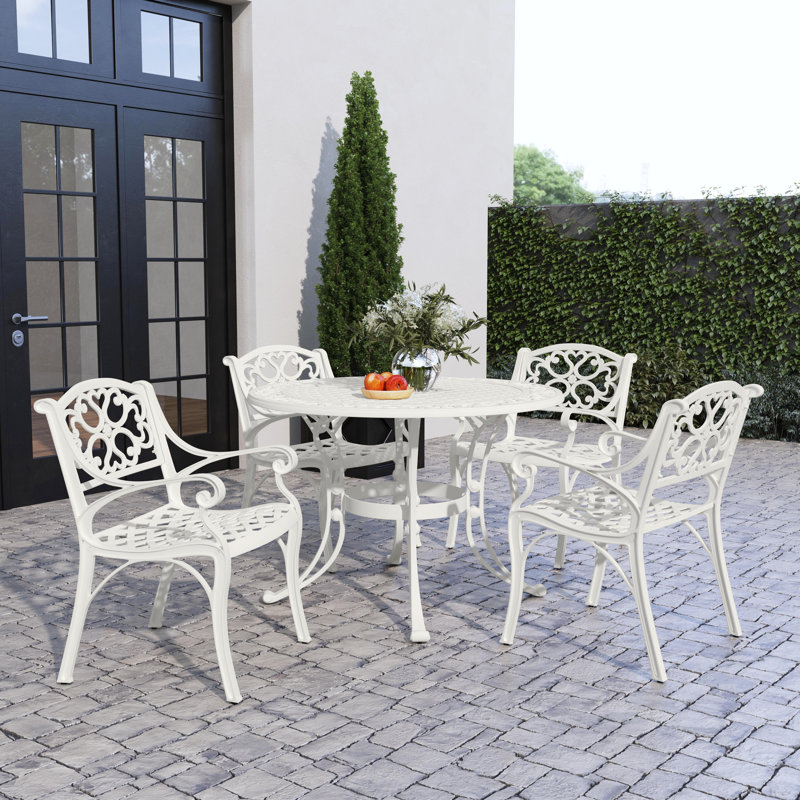 Saoirse 4 - Person Patio Dining Set with Round Table, White, 48" D x 48" W x 29" H