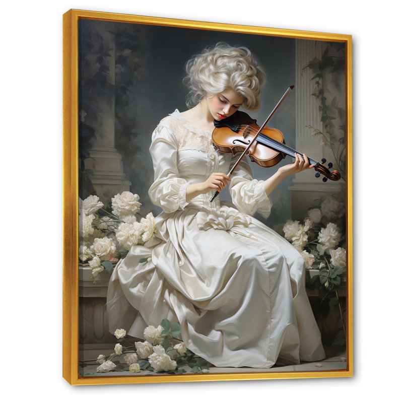 Sonate classique aux nuances délicates d'ivoire, Toile avec cadre flottant or, H 44 po x l 34 po x P 1,5 po