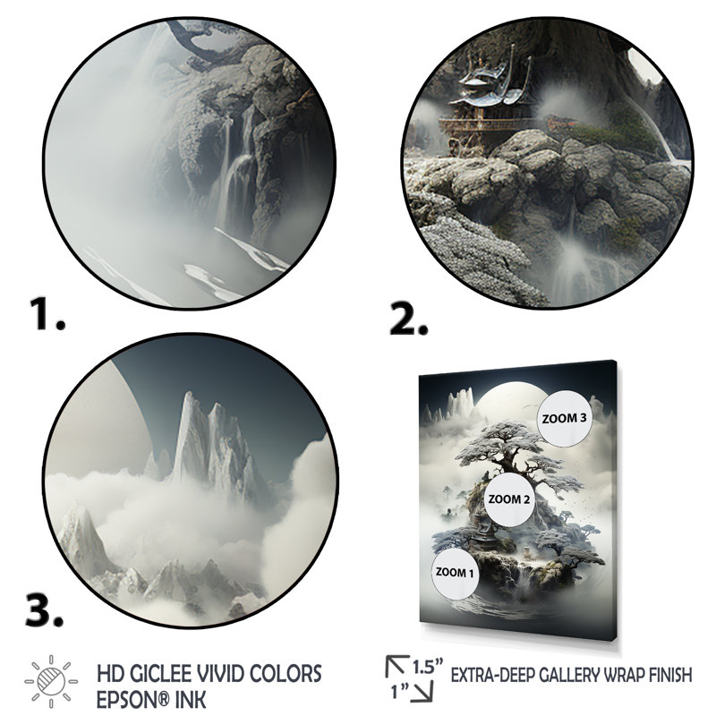 Mystical Bonsai 3 - Art mural bonsaï, Cadre flottant blanc, H 44 po x l 34 po x P 1,5 po
