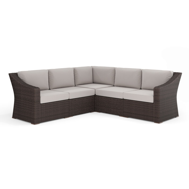 Martha Stewart Bedford Outdoor Modular Rattan Wicker 5-Seat Sectional Sofa With All-Weather Cushions, Tan, Brown